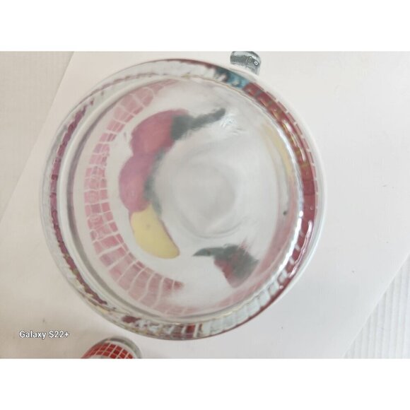 Vintage KIG Malaysia Clear Glass 48oz Handled Pitcher 4 juice glasses, Red Apple - Picture 6 of 16